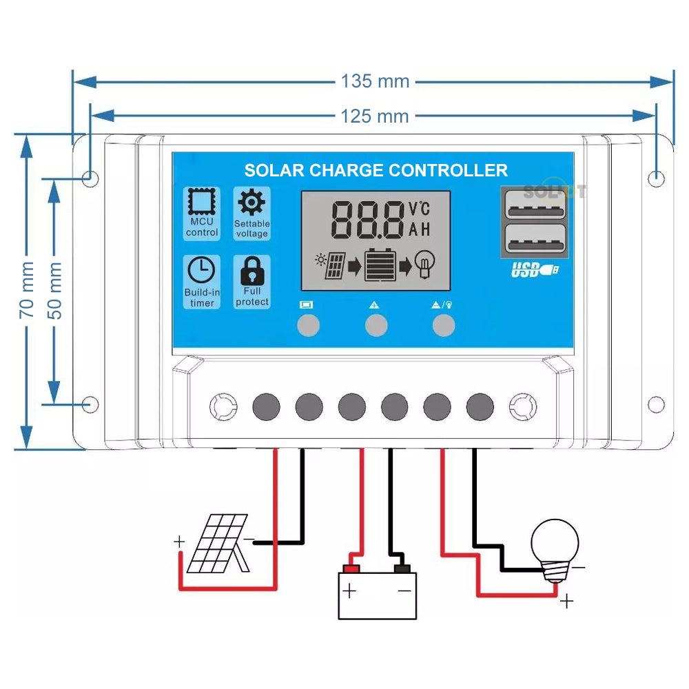 Regulador Carga Solar Digital 12v 24v 10a 2usb