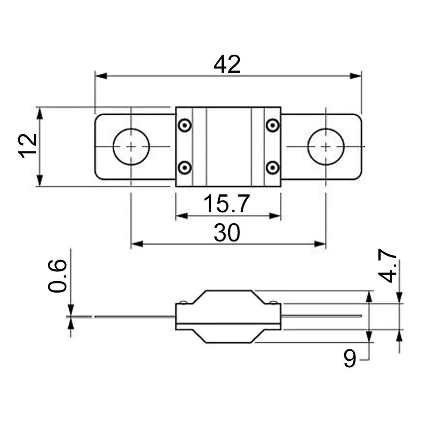 Fusible Batería 150a 32v 42x12mm Chapado Oro - Soliot