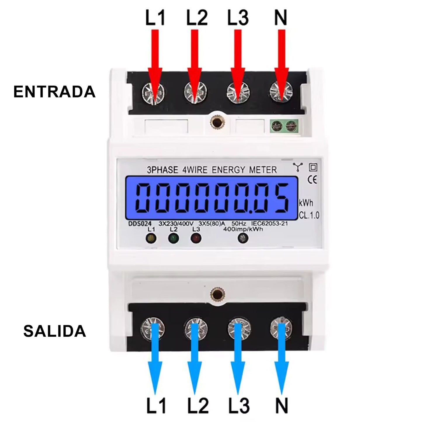 Medidor Trifasico Digital Kwh Riel Din 4 Polos 80a