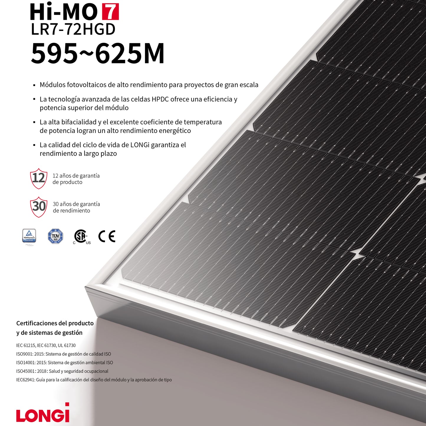 Panel Solar Fotovoltaico Longi 615W 48V Certificado SEC
