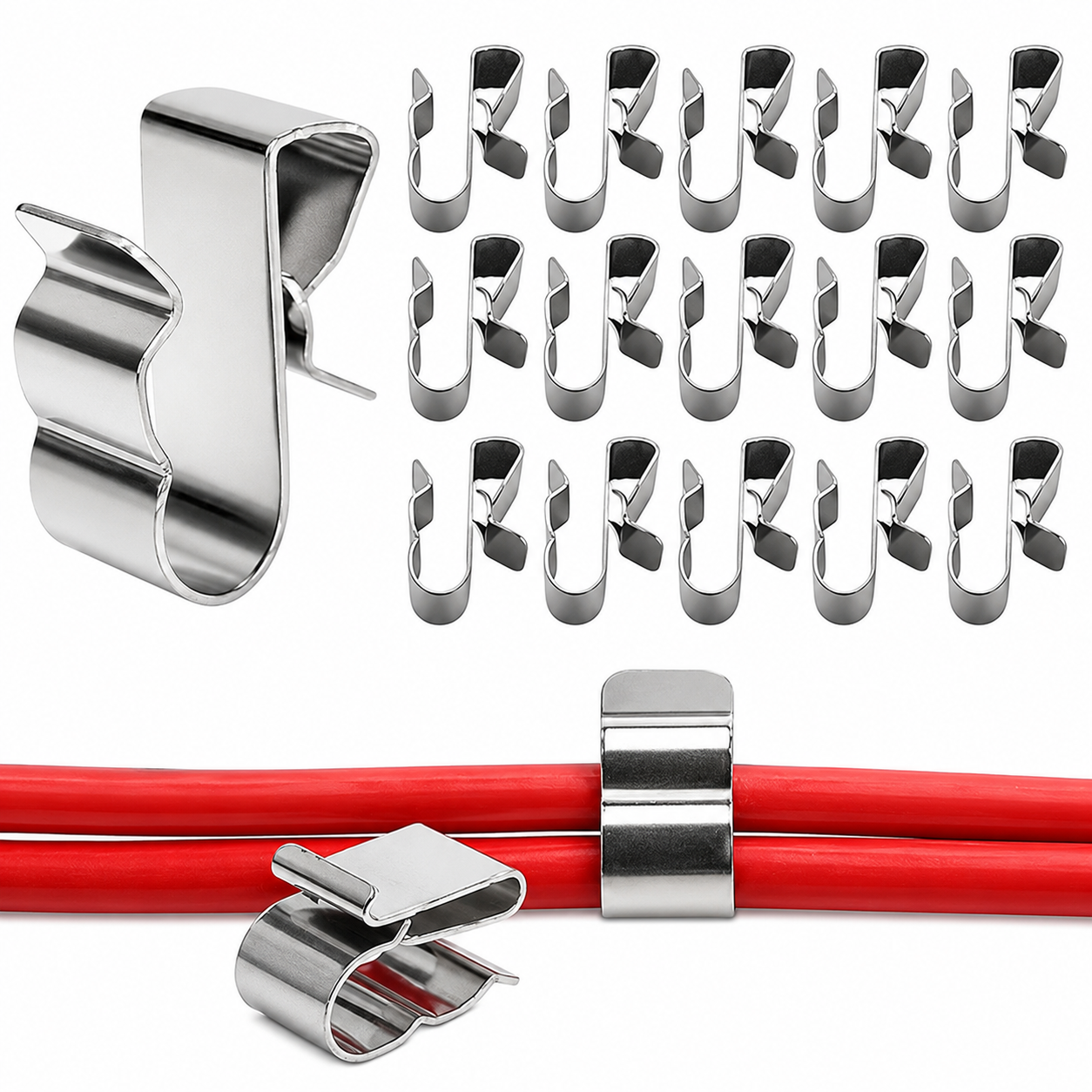 20 Clips Para 2 Cables 2.5-6mm² Acero Inoxidable