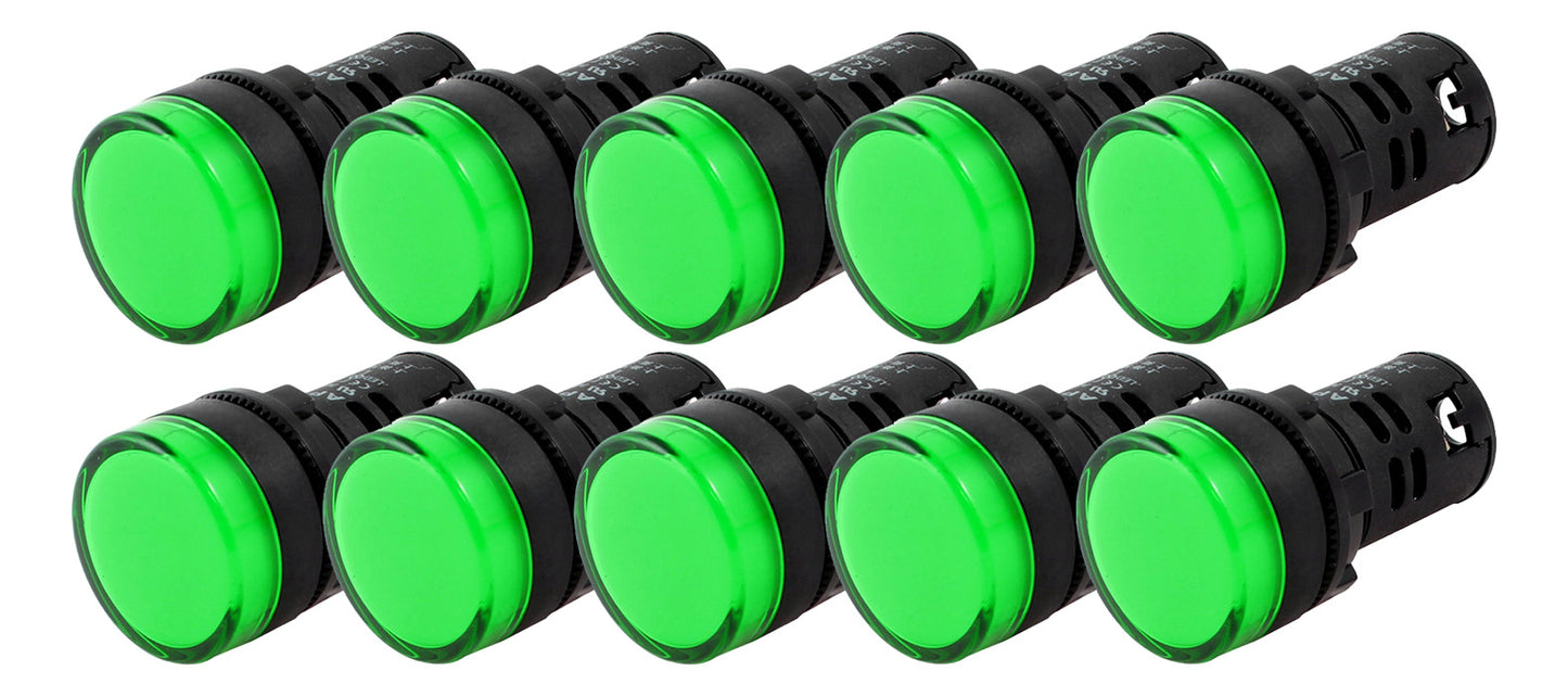 Luz Piloto Led Verde 22mm 220v Pack 10 Unidades