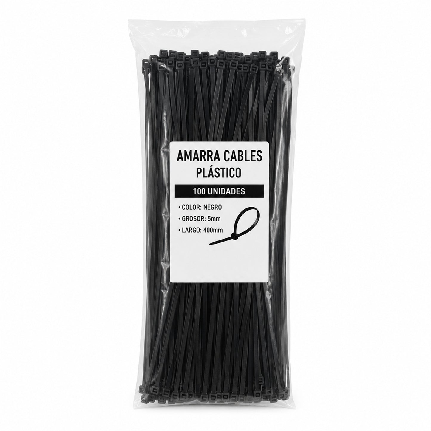 Amarra Cable Plástica 5x400mm Negro Set 100 Unidades