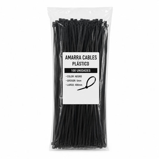 Amarra Cable Plástica 5x400mm Negro Set 100 Unidades