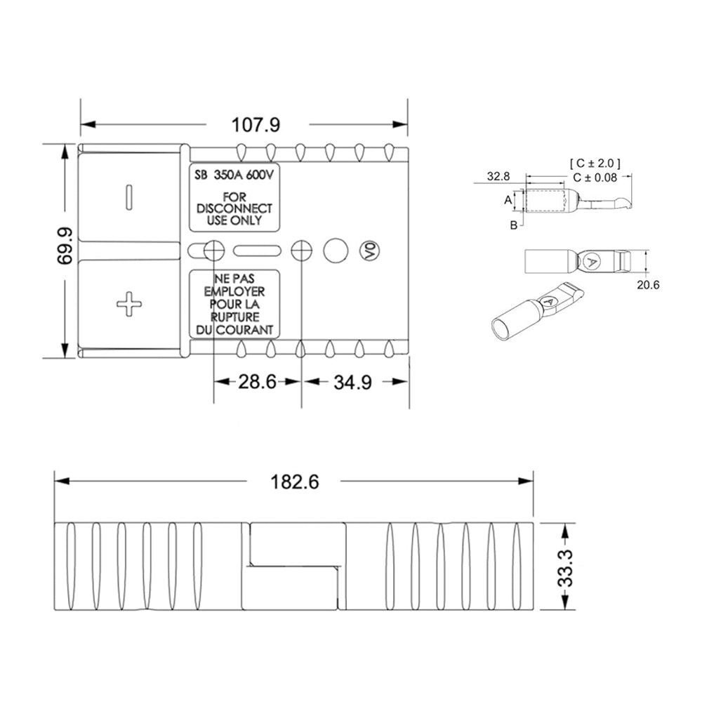Conector Baterías Anderson 350a Azul Soliot