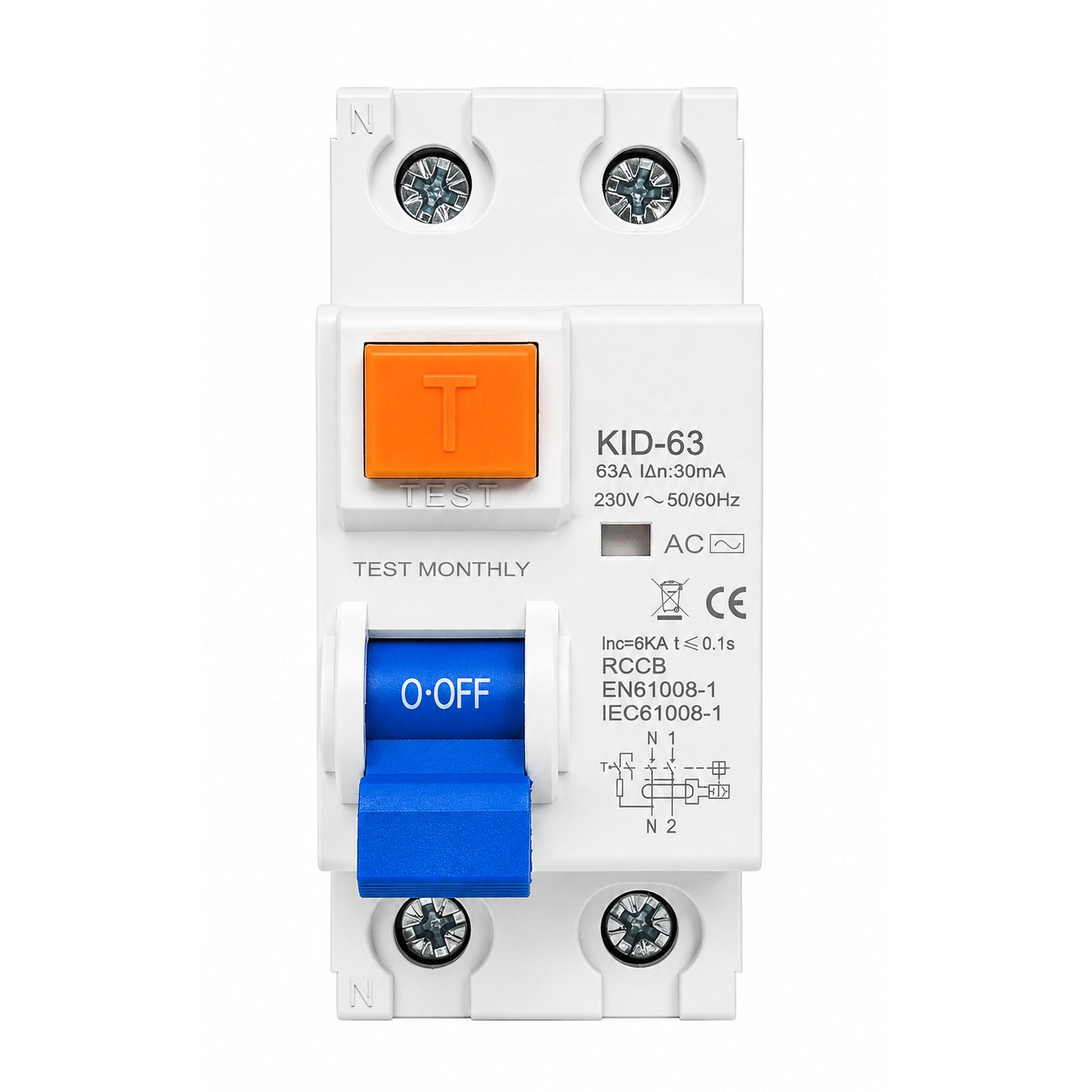 Interruptor Diferencial RCCB 2P 63A 30mA 230V AC